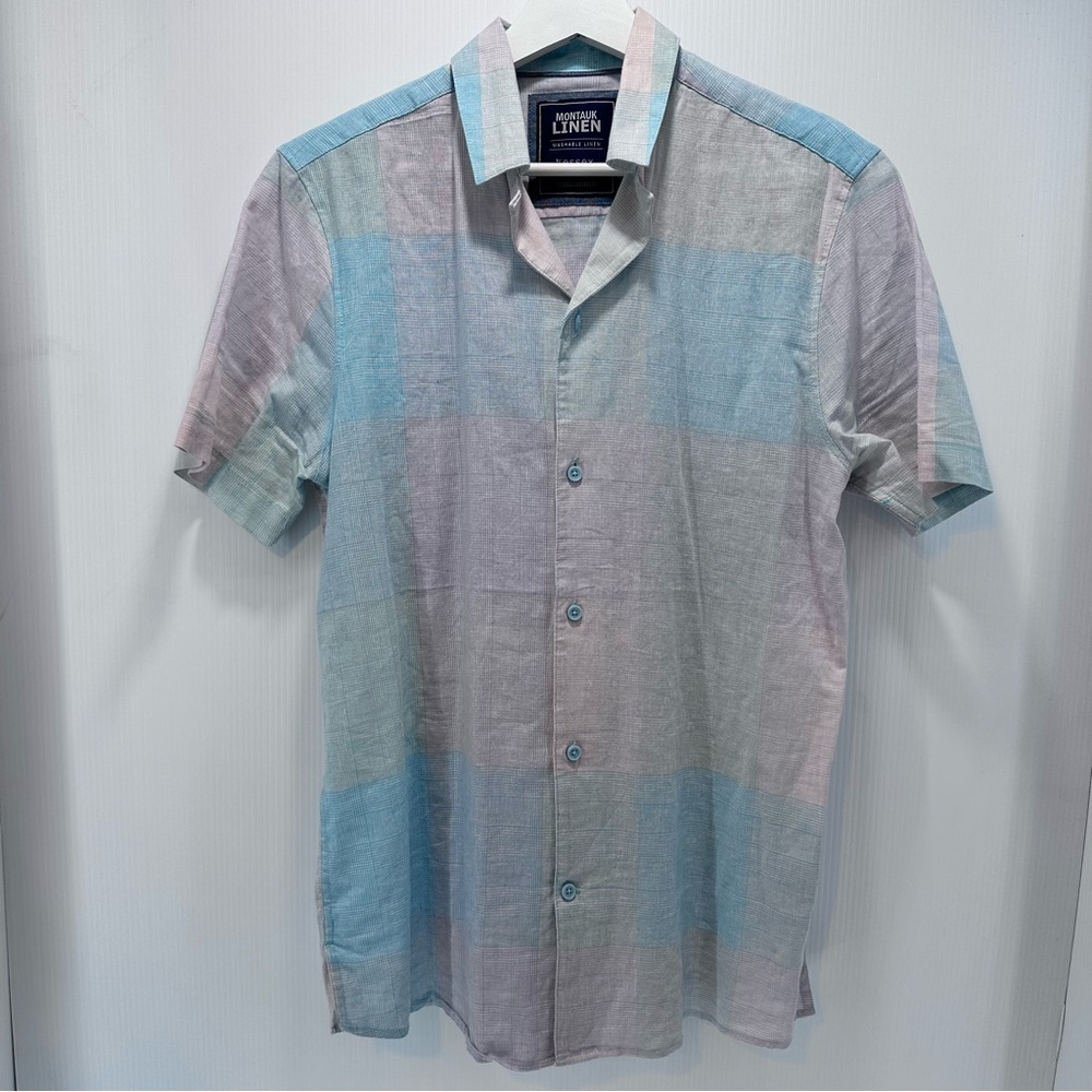 Essex Crossing Mens Montauk Linen Short Sleeve Shirt‎ Sz S Pastel Colourblock